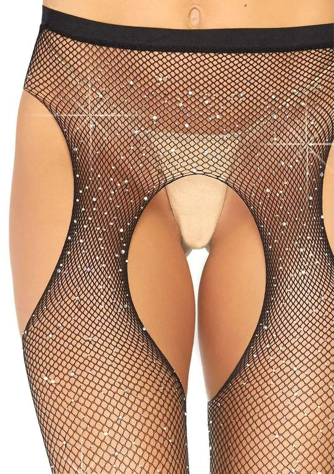 Leg Avenue Leg Avenue Crystalized Fishnet Suspender Pantyhose Vibrators