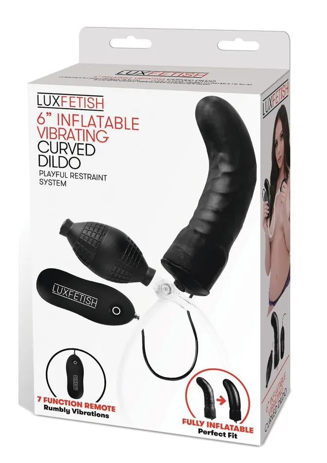 Lux Fetish Lux Fetish Latex Inflatable Vibrating Curvd Dildo with Wired Remote Control Female Sex Toys