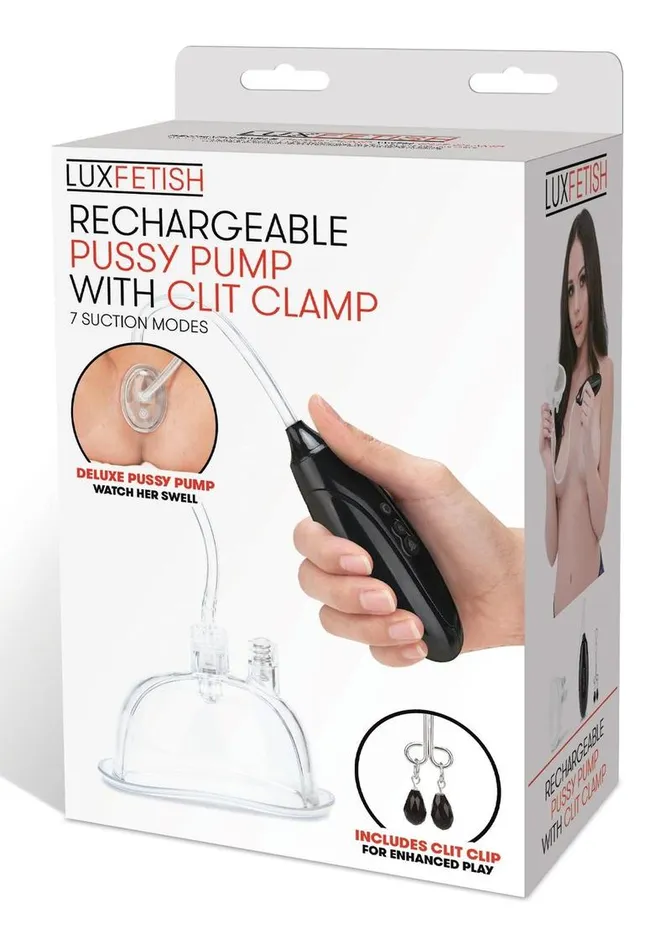 Lux Fetish Rechargeable Pussy Pump with Clit Clamp Lux Fetish Female Sex Toys