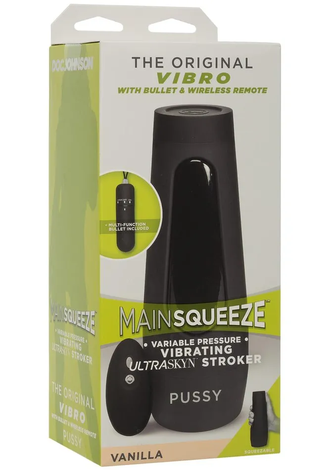 Main Squeeze Male Sex Toys Main Squeeze The Original Vibro Ultraskyn Vibrating Masturbator with Bullet and Remote Control Pussy