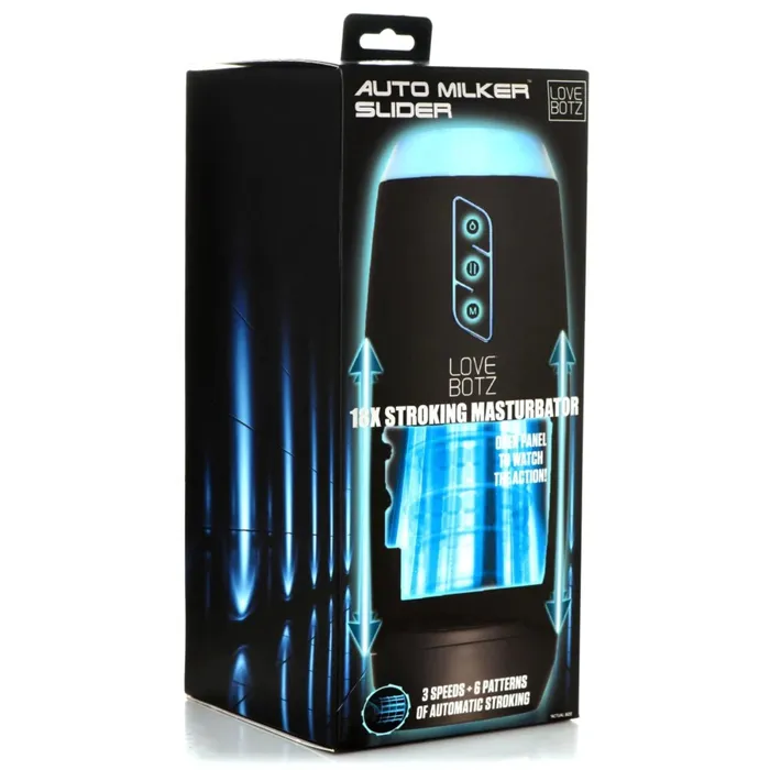 Male Sex Toys LoveBotz LoveBotz Auto Milker Slider 18X Stroking Masturbator Black Clear