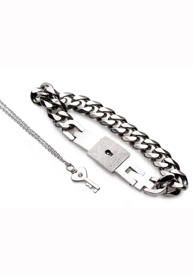 Male Sex Toys Master Series Chained Locking Bracelet and Key Necklace Master Series Male Sex Toys Master Series Chained Locking Bracelet and Key Necklace Master Series