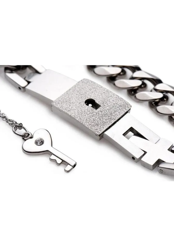 Male Sex Toys Master Series Chained Locking Bracelet and Key Necklace Master Series