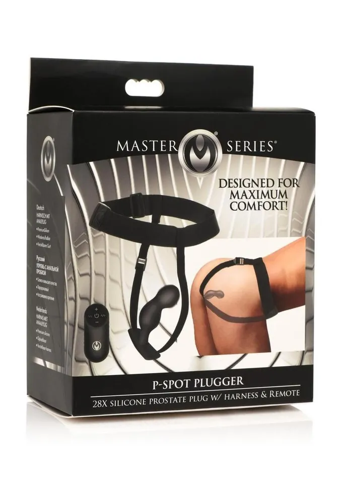 Male Sex Toys Master Series Master Series PSpot Plugger 28x Rechargeable Silicone Prostate Plug with Harness and Remote Control