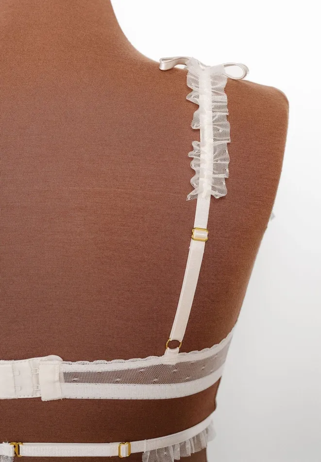 Mentionables Female Sex Toys Lacy Ruffle Strap Bralette Iridescent Cream Mentionables Female Sex Toys Lacy Ruffle Strap Bralette Iridescent Cream