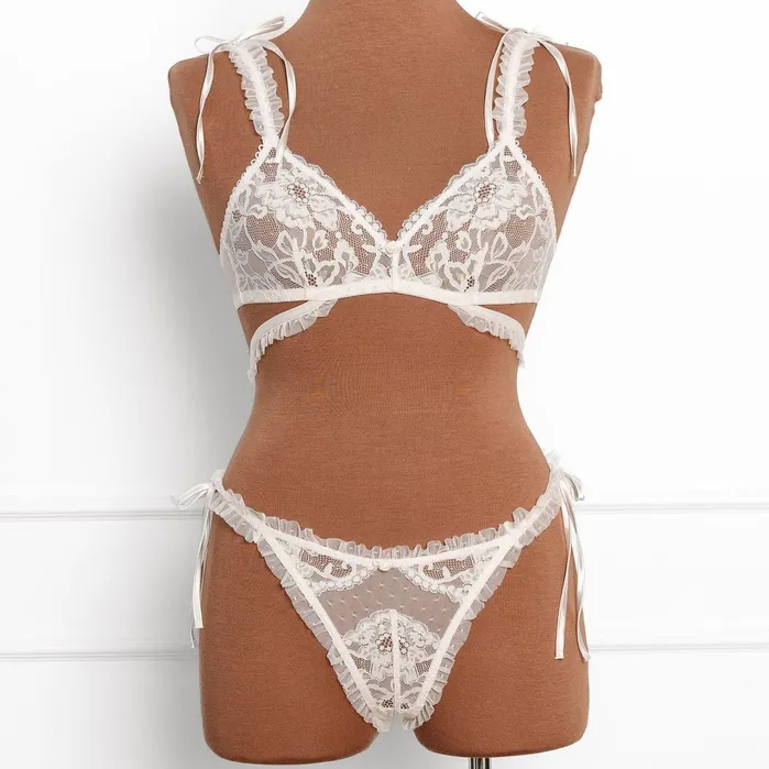 Mentionables Female Sex Toys Lacy Ruffle Strap Bralette Iridescent Cream Mentionables Female Sex Toys Lacy Ruffle Strap Bralette Iridescent Cream