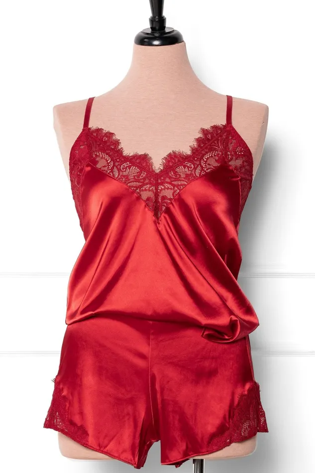 Mentionables Vibrators Satin Eyelash Lace Cami Red Mentionables Vibrators Satin Eyelash Lace Cami Red