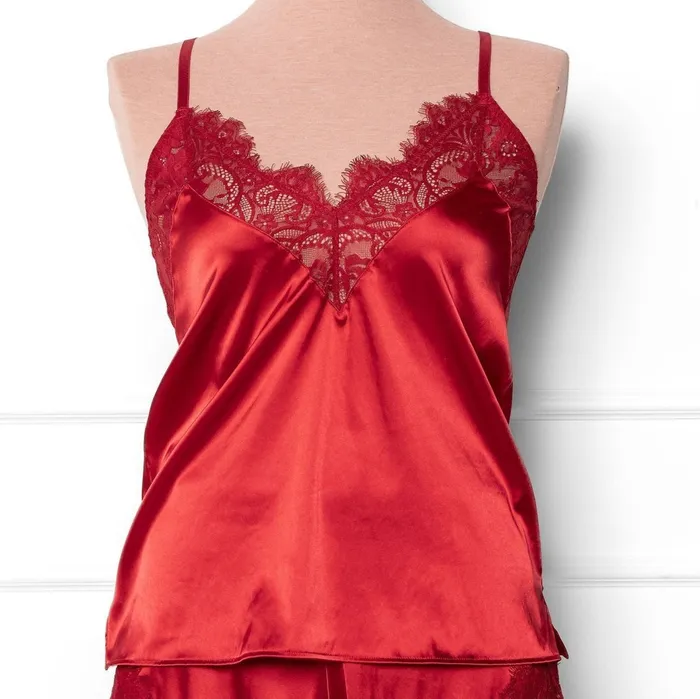 Mentionables Vibrators Satin Eyelash Lace Cami Red Mentionables Vibrators Satin Eyelash Lace Cami Red