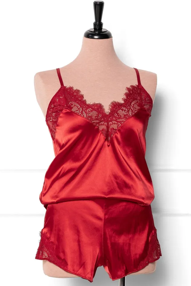 Mentionables Vibrators Satin Eyelash Lace Cami Red Mentionables Vibrators Satin Eyelash Lace Cami Red