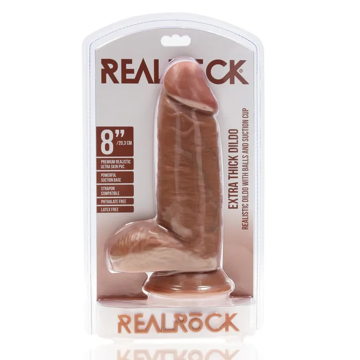 RealRock Extra Thick Dildo With Balls Tan 8 Inch RealRock Female Sex Toys