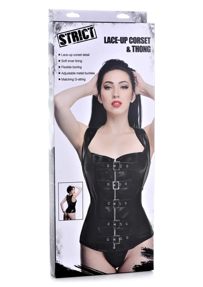 Teddies And Bodies Strict LaceUp Corset Vest and Thong STRICT