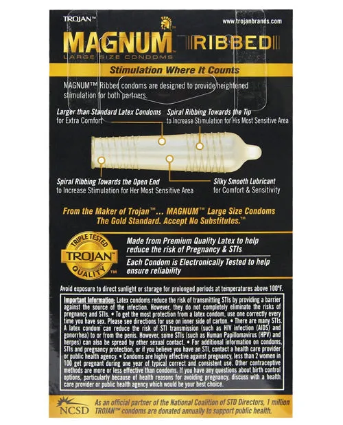 Trojan Magnum Ribbed Condoms Box of 12 Open Desires Female Sex Toys