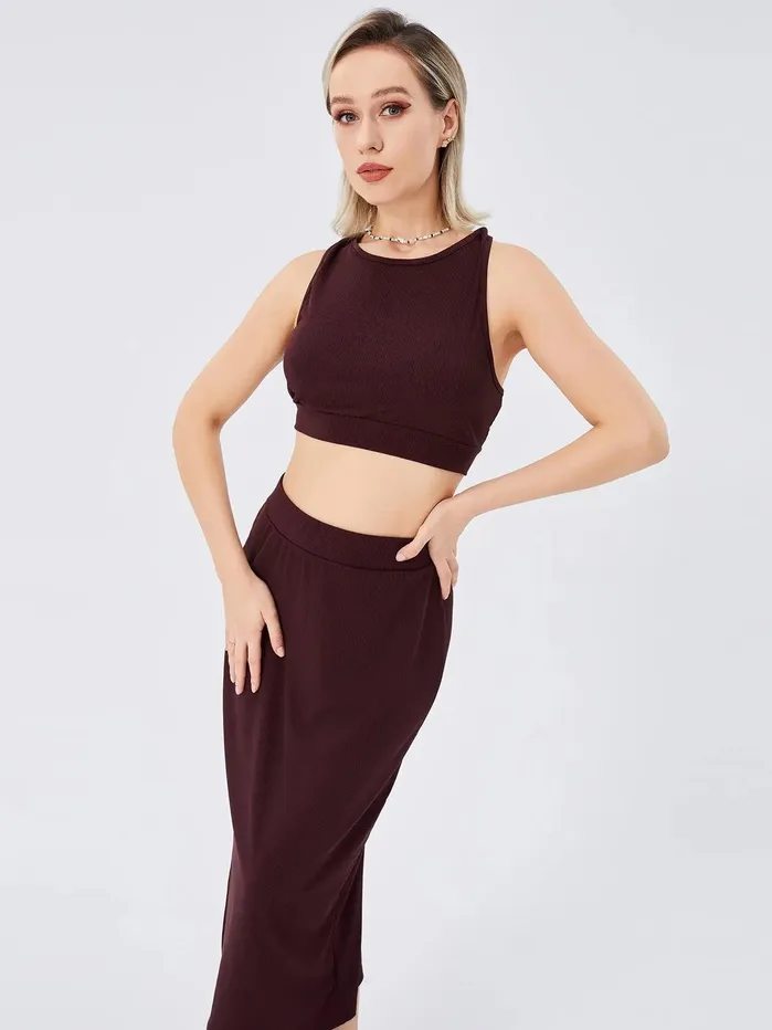 Anal cj Womens Solid Color Slimfit Slit Twopiece Set