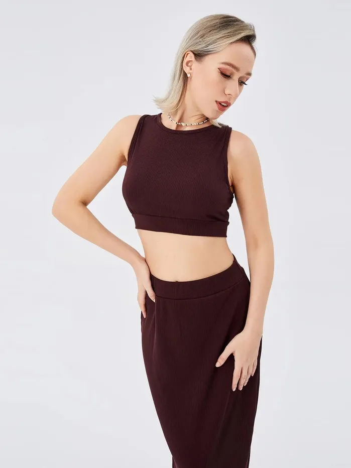 Anal cj Womens Solid Color Slimfit Slit Twopiece Set