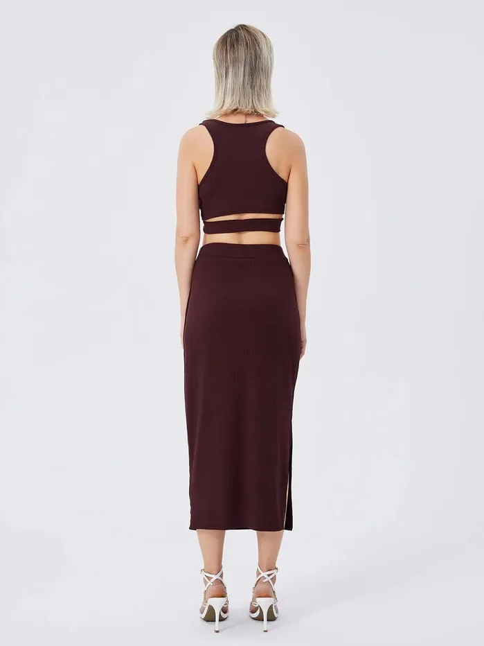 Anal cj Womens Solid Color Slimfit Slit Twopiece Set