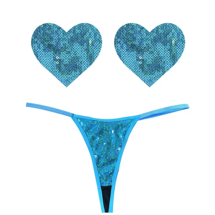 Anal The Toolshed AU Mahi Mahi Blue Sequin GString Heart Pastie Set