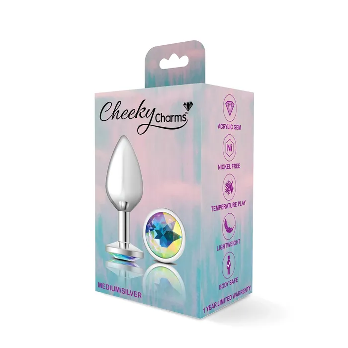 Anal Viben Cheeky CharmsSilver Metal Butt Plug RoundClearMedium Anal Viben Cheeky CharmsSilver Metal Butt Plug RoundClearMedium