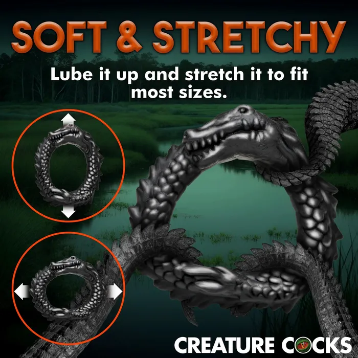 Anal XR Brands Creature Cocks Black Caiman Silicone Cock Ring Black