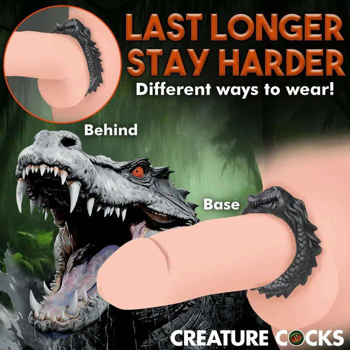 Anal XR Brands Creature Cocks Black Caiman Silicone Cock Ring Black Anal XR Brands Creature Cocks Black Caiman Silicone Cock Ring Black