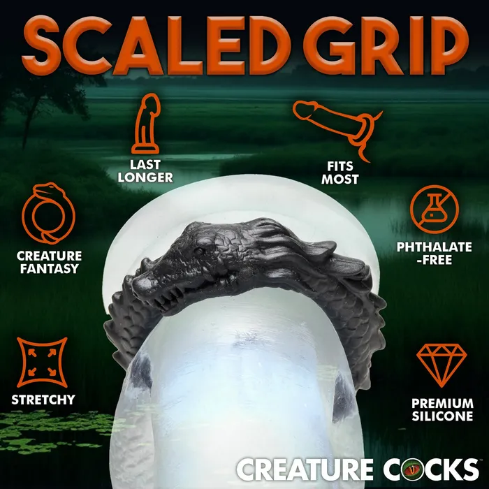 Anal XR Brands Creature Cocks Black Caiman Silicone Cock Ring Black Anal XR Brands Creature Cocks Black Caiman Silicone Cock Ring Black