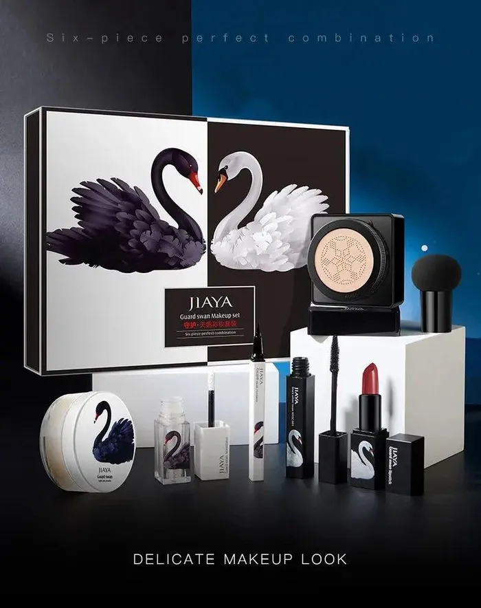 cj Black And White Swan Makeup Set Cushion bb Cream Makeup Powder Lipstick Sevenpiece Gift Box Anal