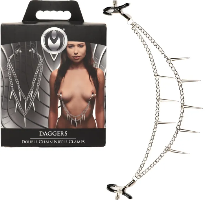 Daggers Double Chain Nipple Clamps Xr Brands Female Sex Toys