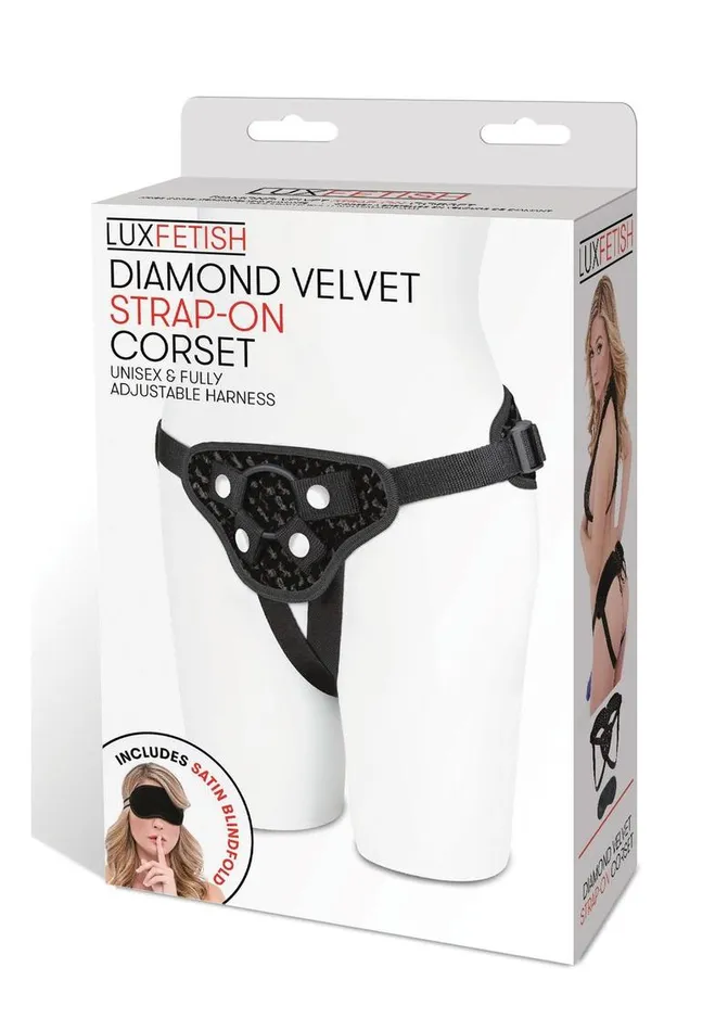 Female Sex Toys Lux Fetish Lux Fetish Diamond Velvet StrapOn Corset Adjustable