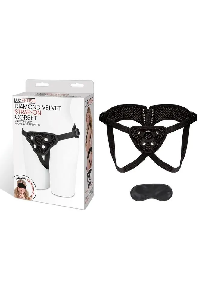 Female Sex Toys Lux Fetish Lux Fetish Diamond Velvet StrapOn Corset Adjustable