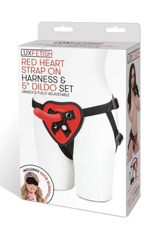 Female Sex Toys Lux Fetish Lux Fetish Red Heart StrapOn Harness and Silicone Dildo