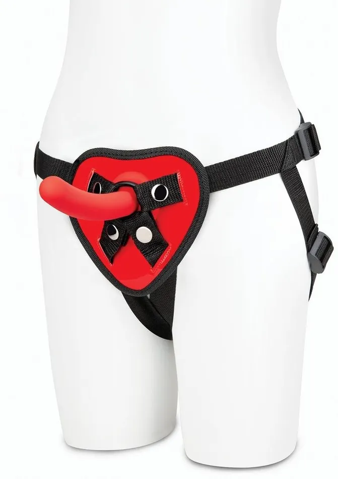 Female Sex Toys Lux Fetish Lux Fetish Red Heart StrapOn Harness and Silicone Dildo