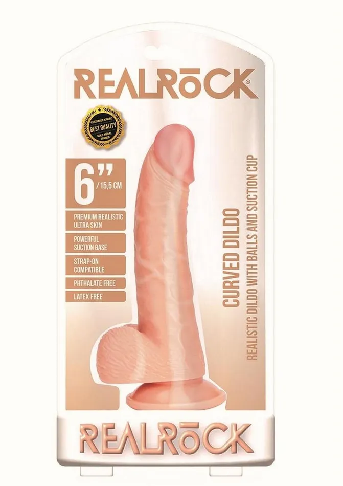 Female Sex Toys Realrock Curved Realistic Dildo with Balls and Suction Cup Real Rock