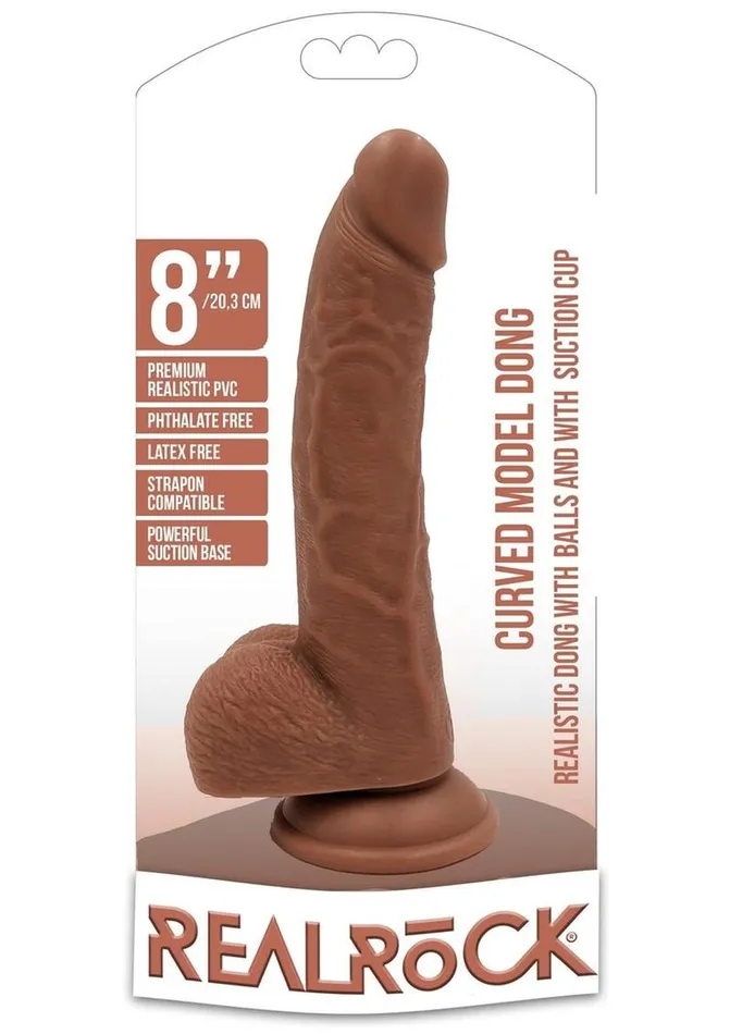 Female Sex Toys Realrock Curved Realistic Dildo with Balls and Suction Cup Real Rock