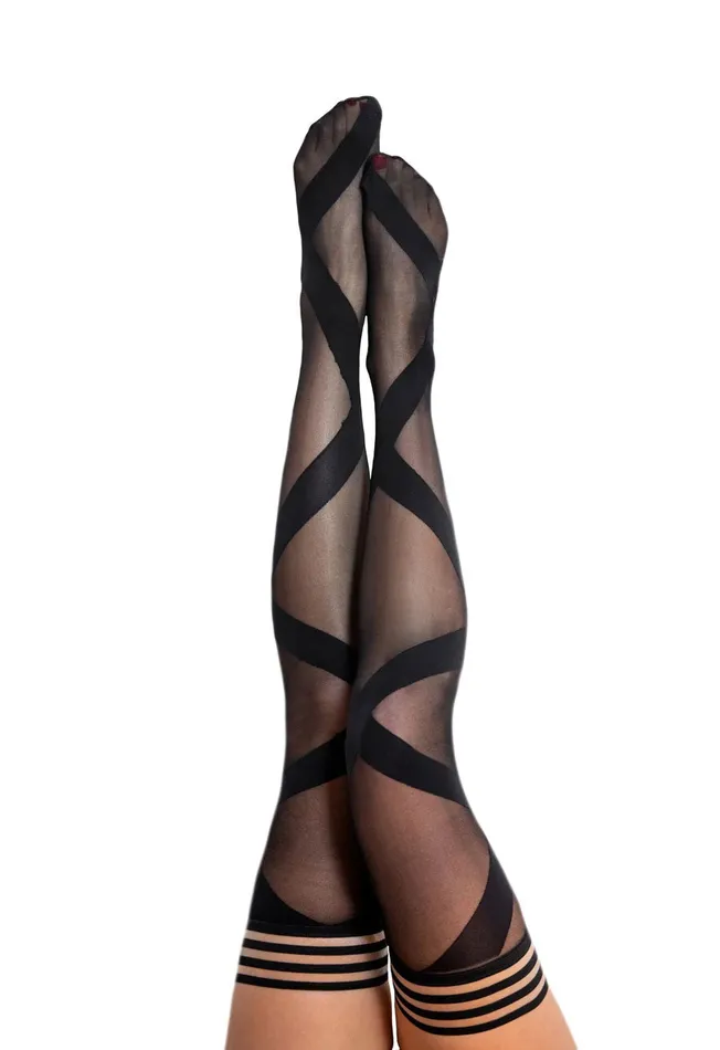 Jackie Semi Sheer Thigh High Size B Black Kixies Anal
