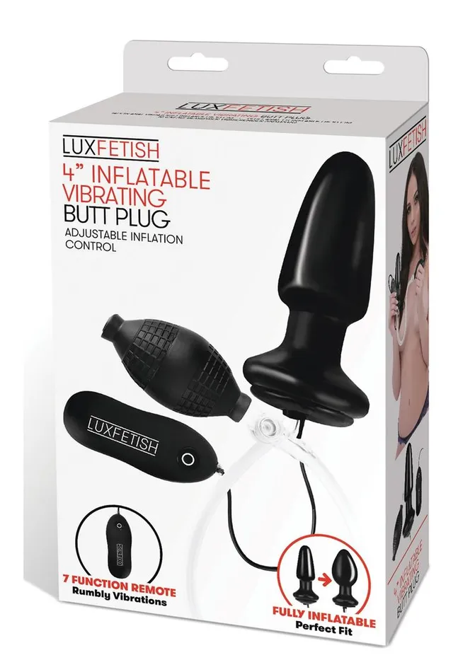 Lux Fetish Lux Fetish Latex Inflatable Vibrating Butt Plug with Wired Remote Control Male Sex Toys