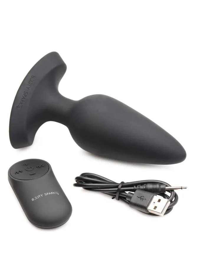 Male Sex Toys Booty Sparks Booty Sparks Laser Heart Rechargeable Silicone Anal Plug with Remote Control Large Black with Red Lights