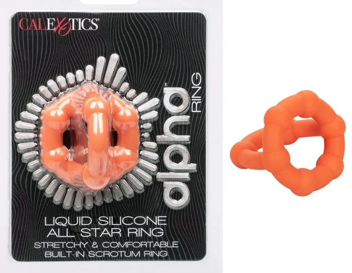 Male Sex Toys CalExotics Alpha Liquid Silicone All Star Ring Orange Male Sex Toys CalExotics Alpha Liquid Silicone All Star Ring Orange