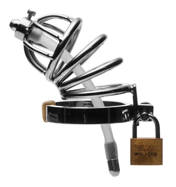Male Sex Toys XR Brands Master Series Stainless Steel Chastity Cage With Silicone Urethral Plug