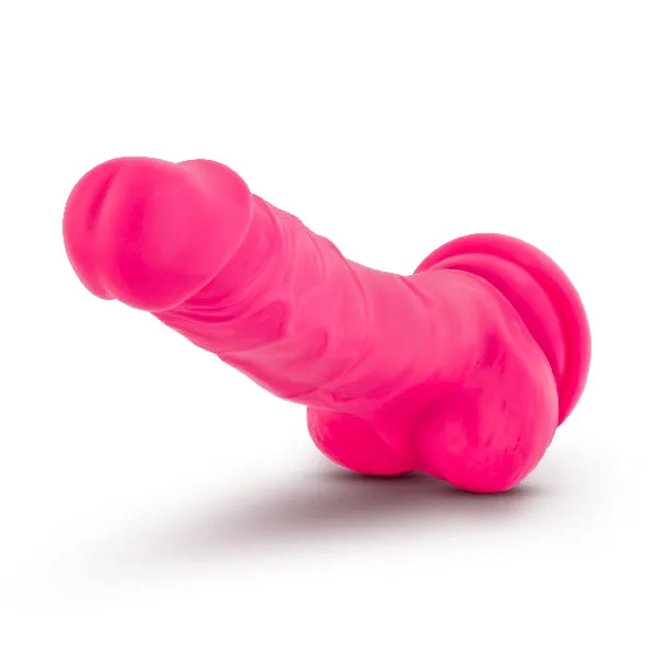 Neo Elite 75in Silicone Dual Density Cock with Balls Neon Pink Blush Female Sex Toys