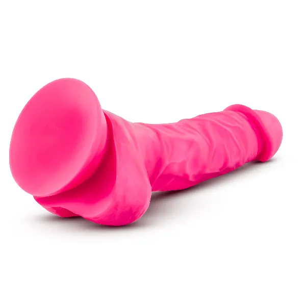 Neo Elite 75in Silicone Dual Density Cock with Balls Neon Pink Blush Female Sex Toys