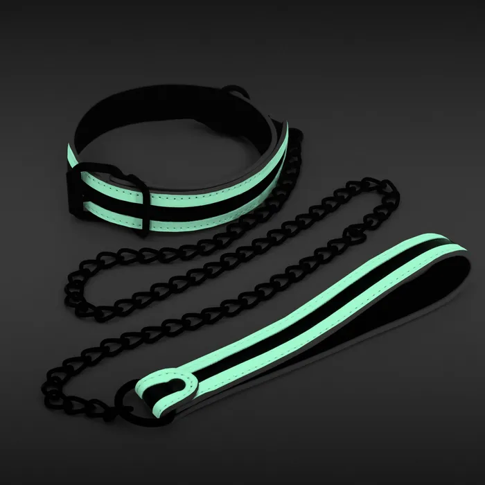 NS Novelties Couples GLO Bondage Collar Leash Green