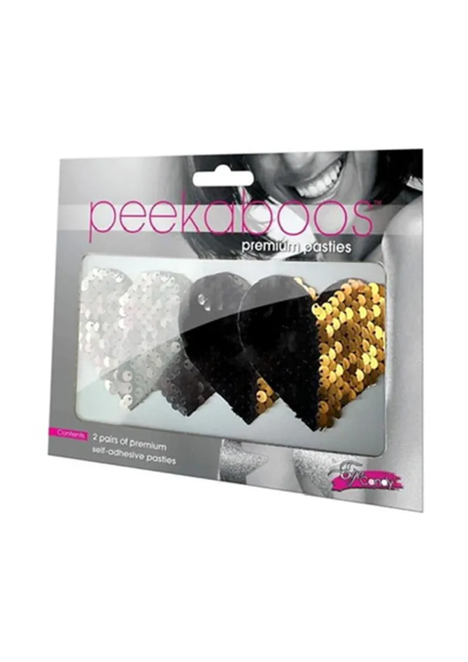Peekaboos Reversilbe Sequin Hearts Pasties PEEKABOO Vibrators