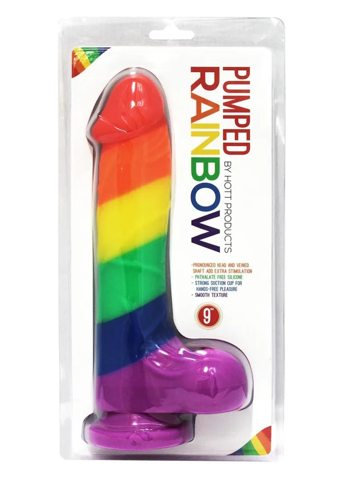 Rainbow Pumped Rainbow Silicone Realistic Dildo with Balls Female Sex Toys