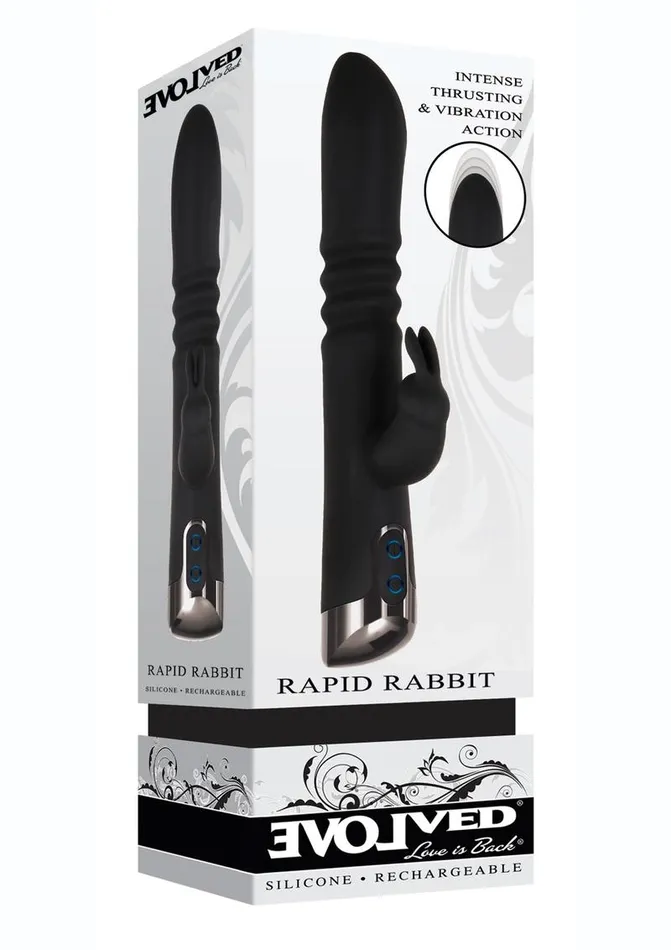 Rapid Rabbit Rechargeable Silicone Thrusting Rabbit Vibrator Evolved Female Sex Toys