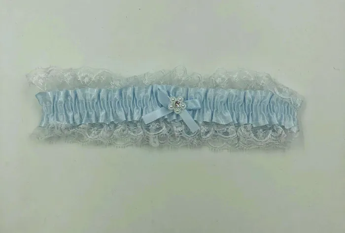 Satin Leg Garter One Size Baby Blue With White Lace Elegant Moments Teddies And Bodies