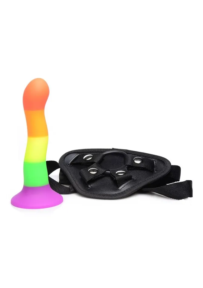 Strap U Proud Rainbow Silicone Dildo with Harness STRAP U Female Sex Toys