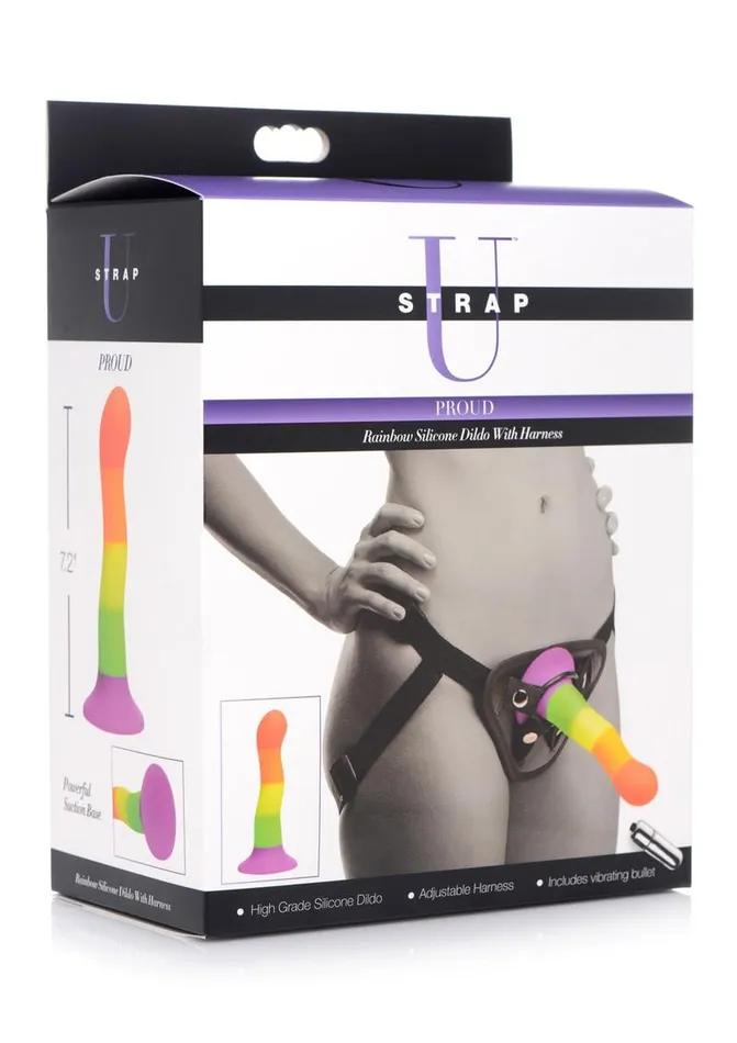Strap U Proud Rainbow Silicone Dildo with Harness STRAP U Female Sex Toys