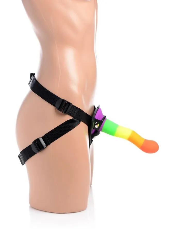 Strap U Proud Rainbow Silicone Dildo with Harness STRAP U Female Sex Toys