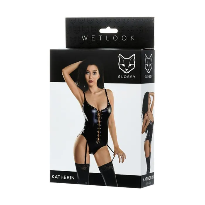 The Toolshed AU Couples Glossy Wetlook Lace Up Bodysuit Katherin