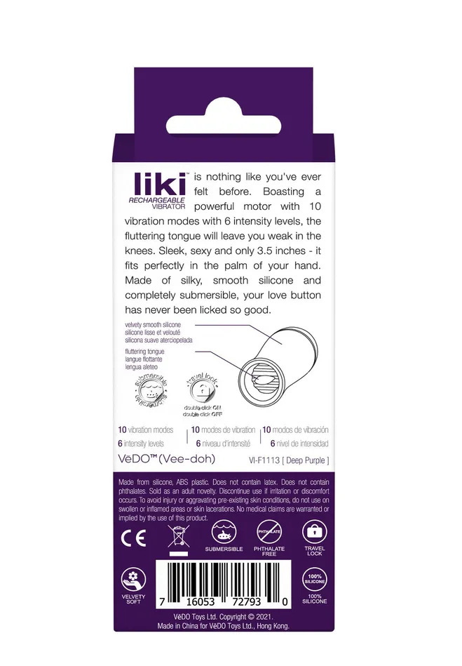 VeDO Vibrators Liki Rechargeable Flicker Vibe Deep Purple VeDO Vibrators Liki Rechargeable Flicker Vibe Deep Purple