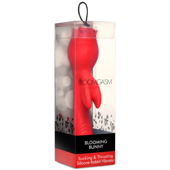 XR Brands inmi Vibrators Blooming Bunny Sucking and Thrusting Silicone Rabbit Vibrator Red